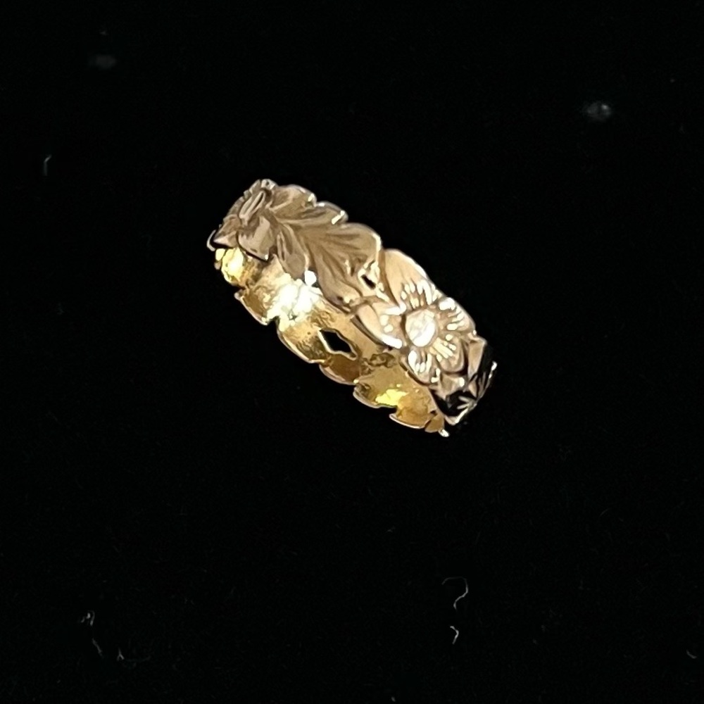 14 K Gold Hawaiian Carved Plumeria Pinkie Ring Size 2- Women's Jewelry - Picture 3 of 14